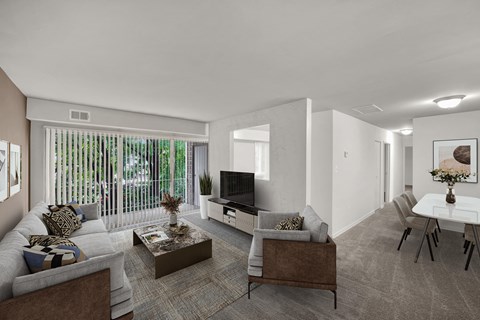 a living room with a couch and a table