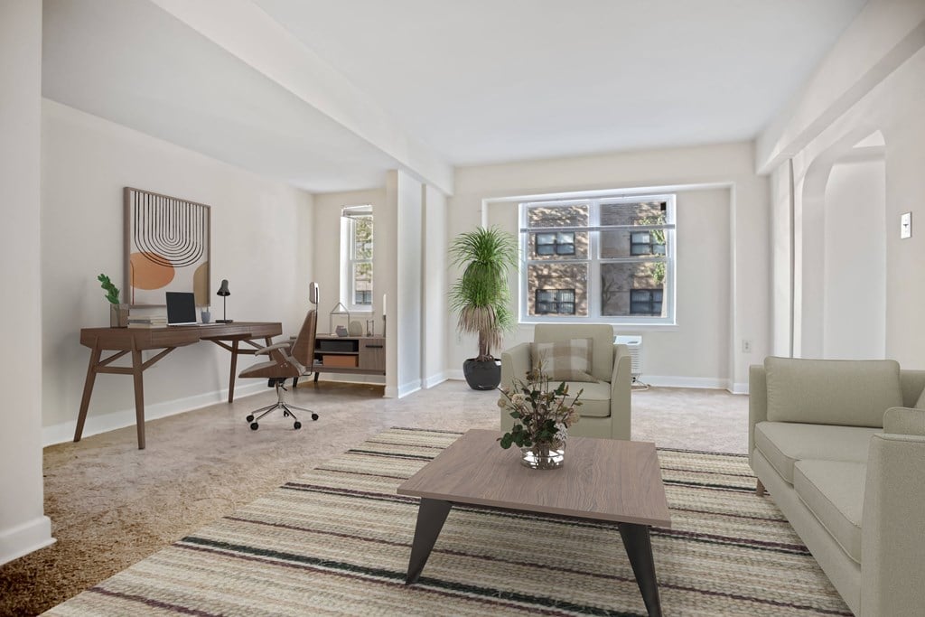 a living room with a couch and a coffee table