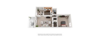 a stylized floor plan of a 1 bedroom apartment