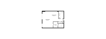 A black and white image of a floor plan for a house with a dining room and living room.