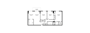 A floor plan of a house with a balcony, two bedrooms, a living room, a dining room, a kitchen, a bathroom, a laundry room, and a garage.