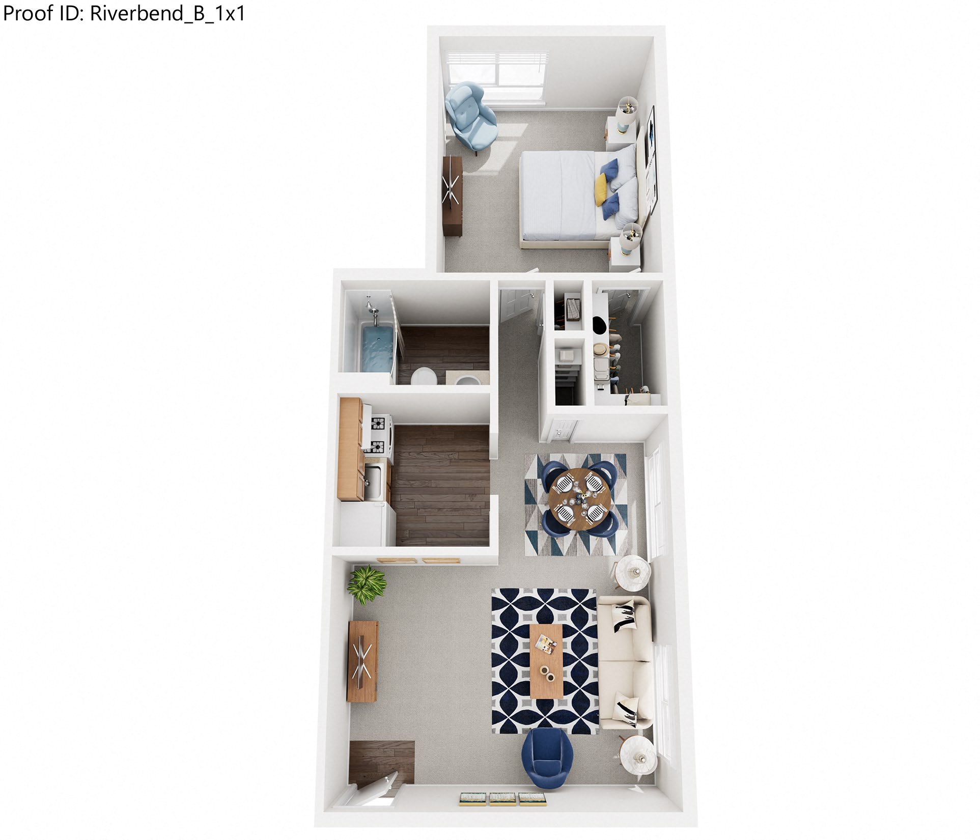 a stylized floor plan of a 1 bedroom apartment