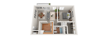 a 3d drawing of the living room of a 2100 sq ft apartment