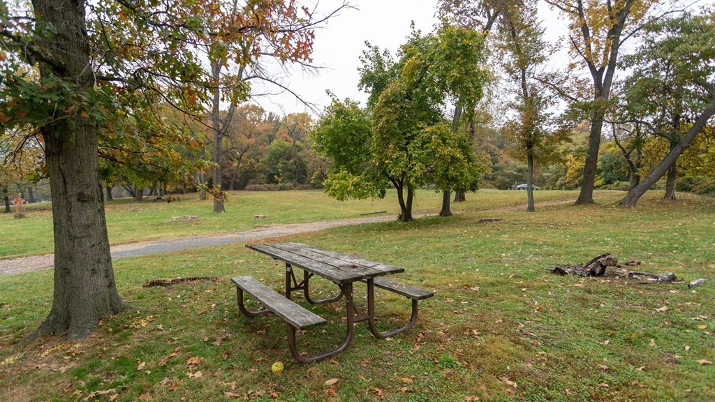 a picnic table and a bench in a park at Brookland Ridge Apartments, Washington, DC