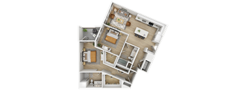 3D floor plan of two bedroom apartment interior at The Yancey Apartments, Charlotte, NC
