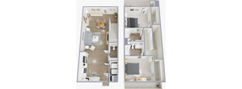 a floor plan of a two bedroom apartment with a kitchen and living room