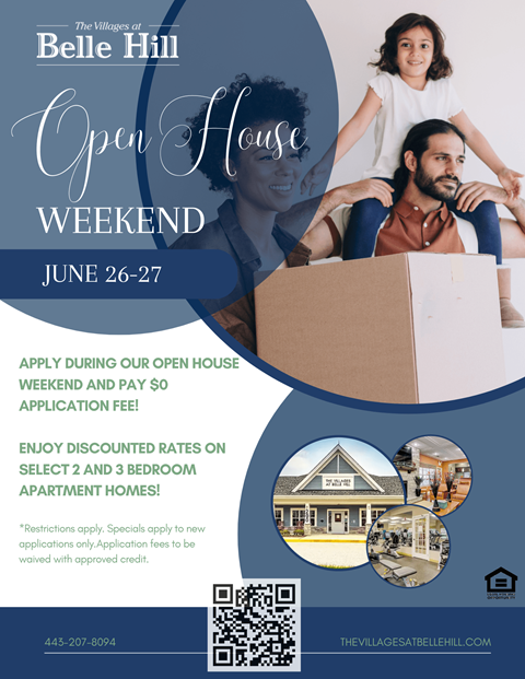Belle Hill Open House Weekend advertisement for June 26-27.