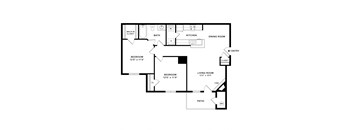 2 bedroom 1 bathroom floorplan at Governors Green, Bowie, MD, 20716