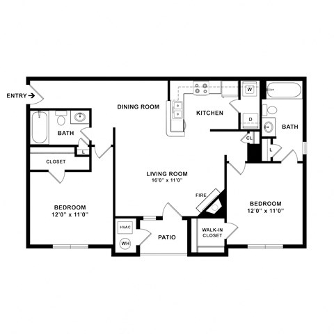2 bedroom 2 bathroom floorplan at Governors Green, Maryland