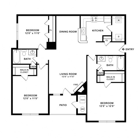 3 bedroom floorplan at Governors Green, Bowie