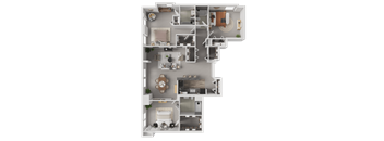 A detailed 3D floor plan of a house showing all rooms and their layouts.