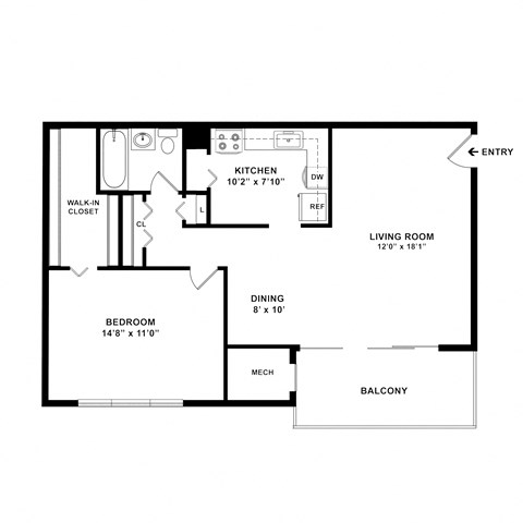 1 Bed 1 Bath Floor Plan at Cheverly Station Apartments, Cheverly, Maryland