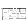 three bedroom one and a half bathroom floorplan 1100 square feet