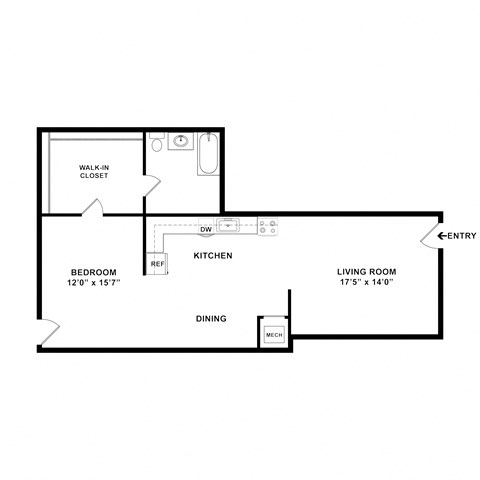 studio with one bathroom floor plan at Cheverly Station Apartments, Cheverly, MD