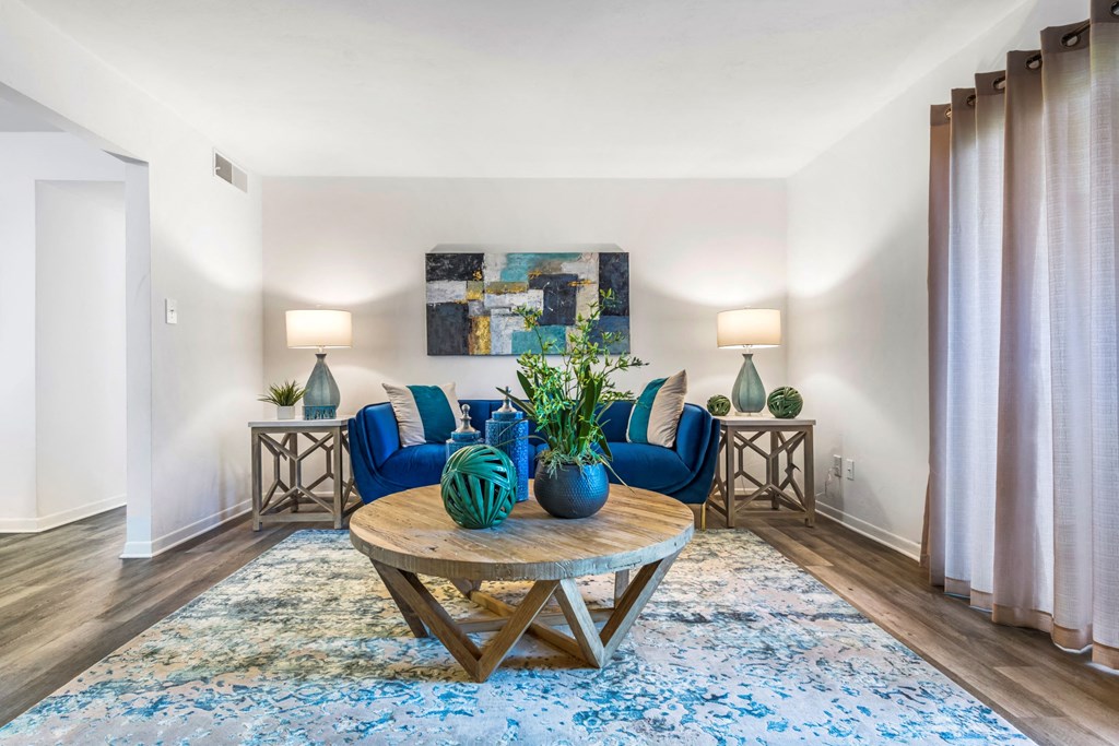 a living room with a couch and a coffee table