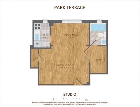 Studio Apartment Floor Plan 430 Sqft at Park Terrace, Washington