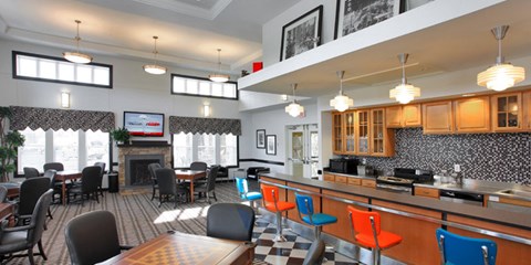 Clubhouse with Kitchen and Bar Area at Hammarlee House Apartments, Glen Burnie, MD