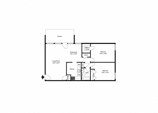 2 Bed Floor Plan at Seven Springs Apartments, College Park, MD