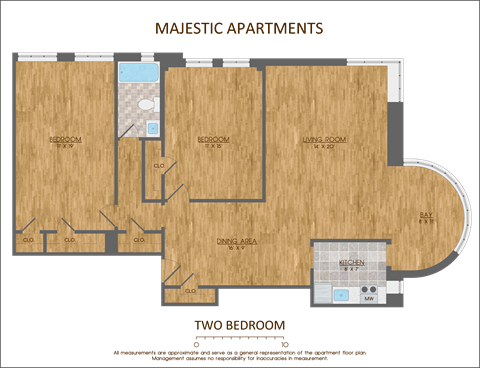 Two bedroom floor plan at Majestic, Washington, 20010