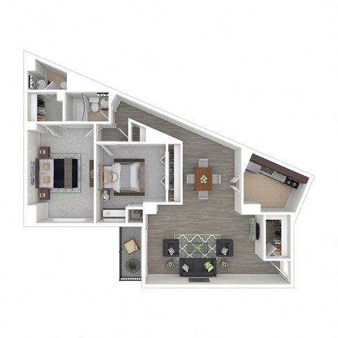 2 Bed 1 Bath Floor Plan at Metro 710, Silver Spring, Maryland