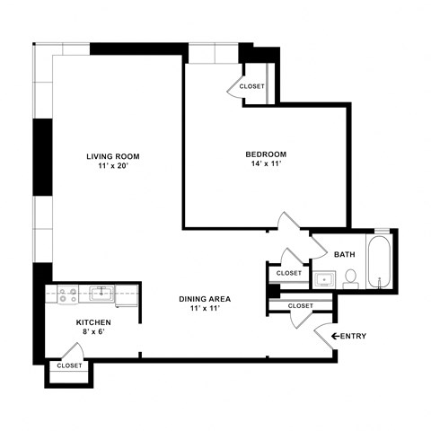 1 BDRM Floor Plan at Park Crescent, Washington, DC, 20009