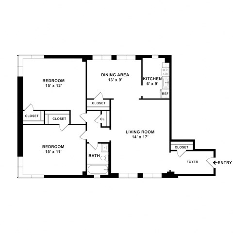 Two Bedroom Floor Plan 970 Sqft at Park Crescent, Washington, DC