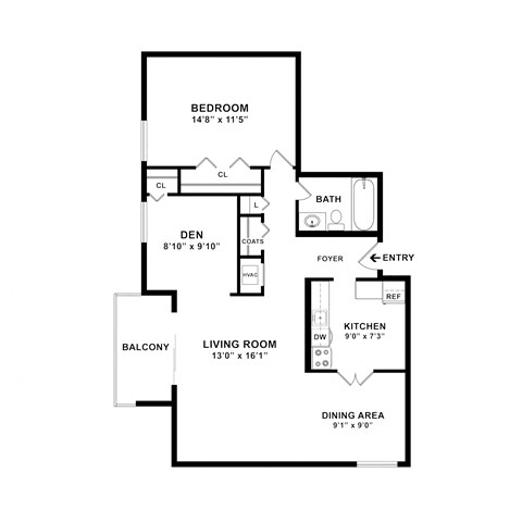 one bedroom and den floorplan at Remington Place, Fort Washington, MD
