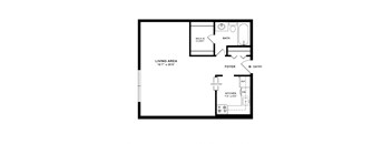 Studio apartment floorplan 490 sf at Remington Place, Fort Washington, 20744