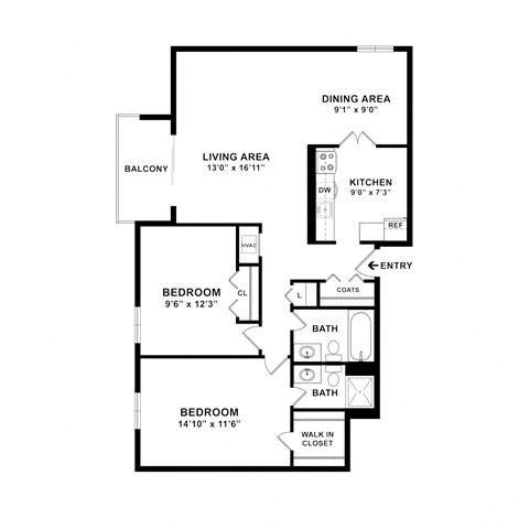 2 bedroom floorplan at Remington Place, Fort Washington, MD, 20744