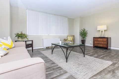 A living room with a glass table and a couch.