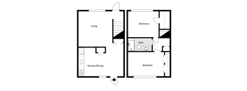 A black and white image of a floor plan for a small apartment.