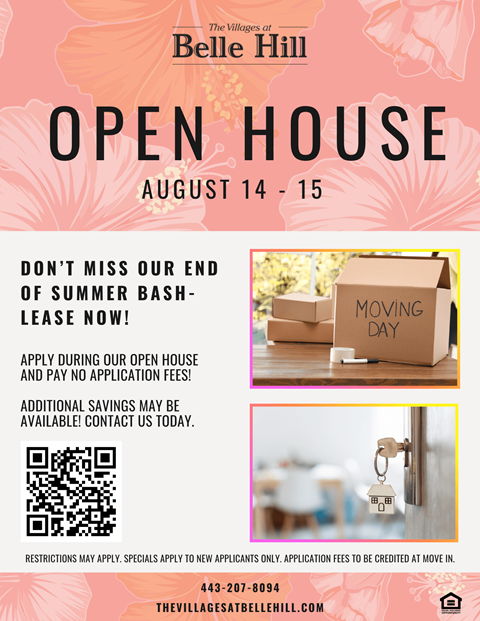 Belle Hill Open House event on August 14-15.