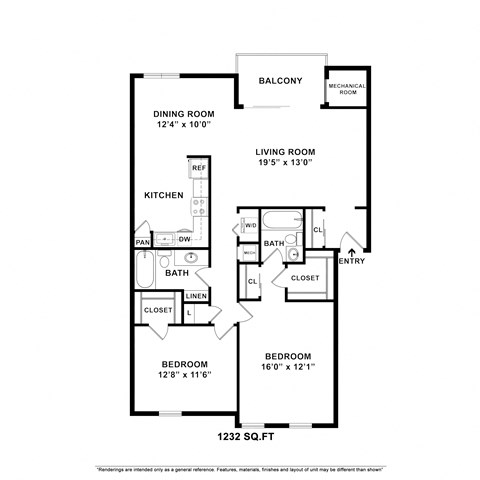 2 BDRM Floor Plan at Versailles Apartments, Towson, MD, 21204