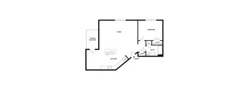 A simple black and white drawing of a house layout.
