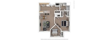 A floor plan of a house with a kitchen, living room, and bathroom.