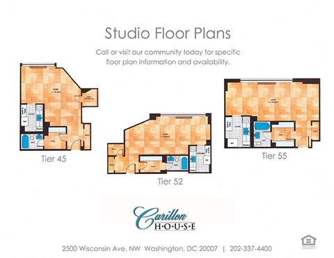 Studio and 1 Bath Floor Plan 39 at Carillon House Apartments, District of Columbia