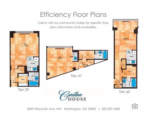 Studio and 1 Bath Floor Plan 38 at Carillon House Apartments, Washington