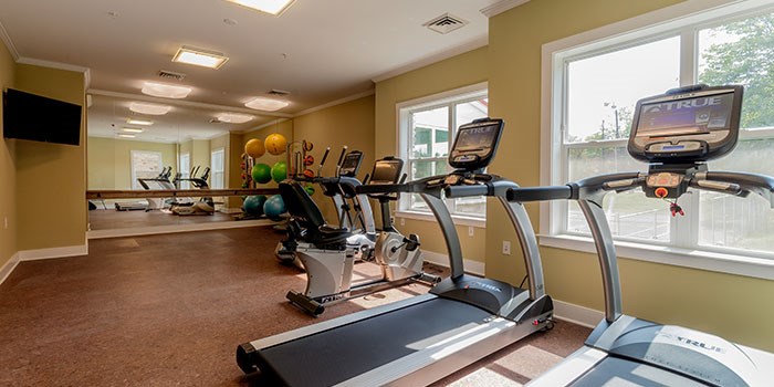 A gym with treadmills and exercise balls. at Rainier Manor Apartments, Mount Rainier, MD