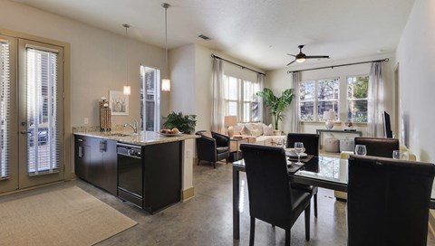 Dining Area With Kitchen View Dining Area With Kitchen View at Optimist Lofts, Atlanta, Georgia