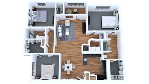3 bed 2 bath floor plan at Elevate Eagles Landing Apartments, Stockbridge, Georgia