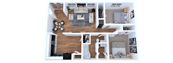 2 bed 1.5 bath floor plan at Lory of Harbison, South Carolina