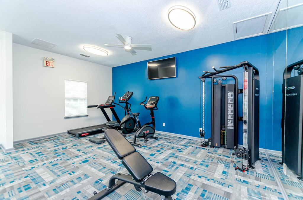 the gym has plenty of cardio equipment and a tv