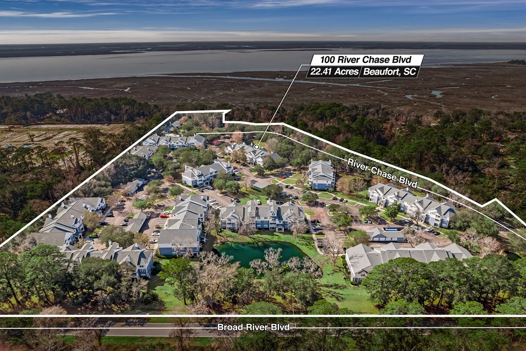 An aerial view of a residential area with a label indicating it is 22.41 acres in size.