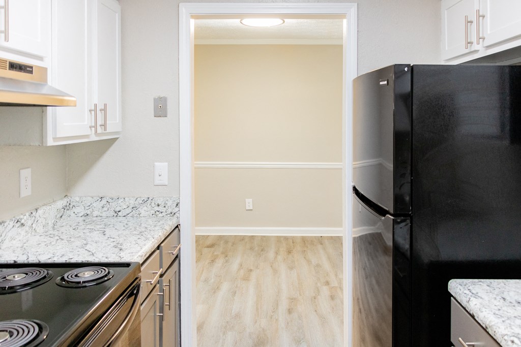 Kitchen and living room at Twin Springs Apartments, Norcross, GA