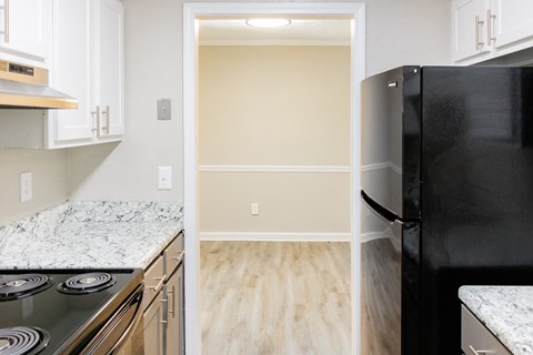 Kitchen and living room at Twin Springs Apartments, Norcross, GA