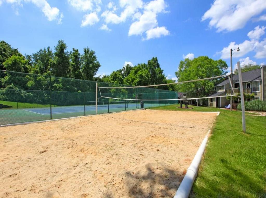 the tennis court is clean and ready for the players to play