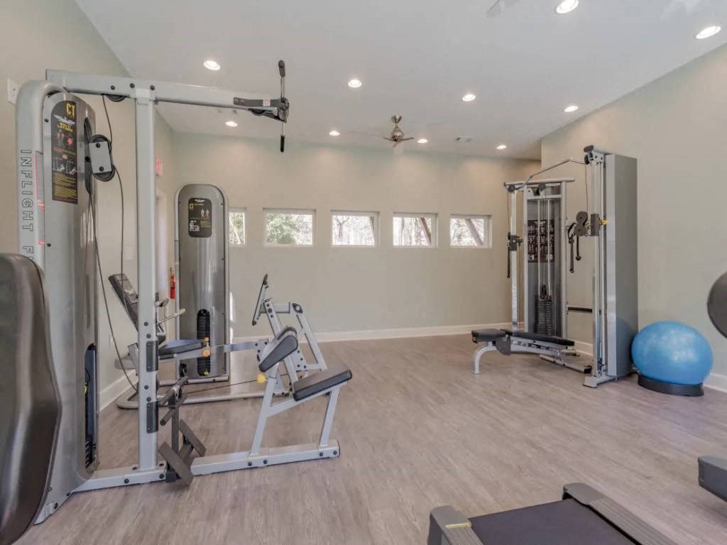a gym with machines and weights in a home gym