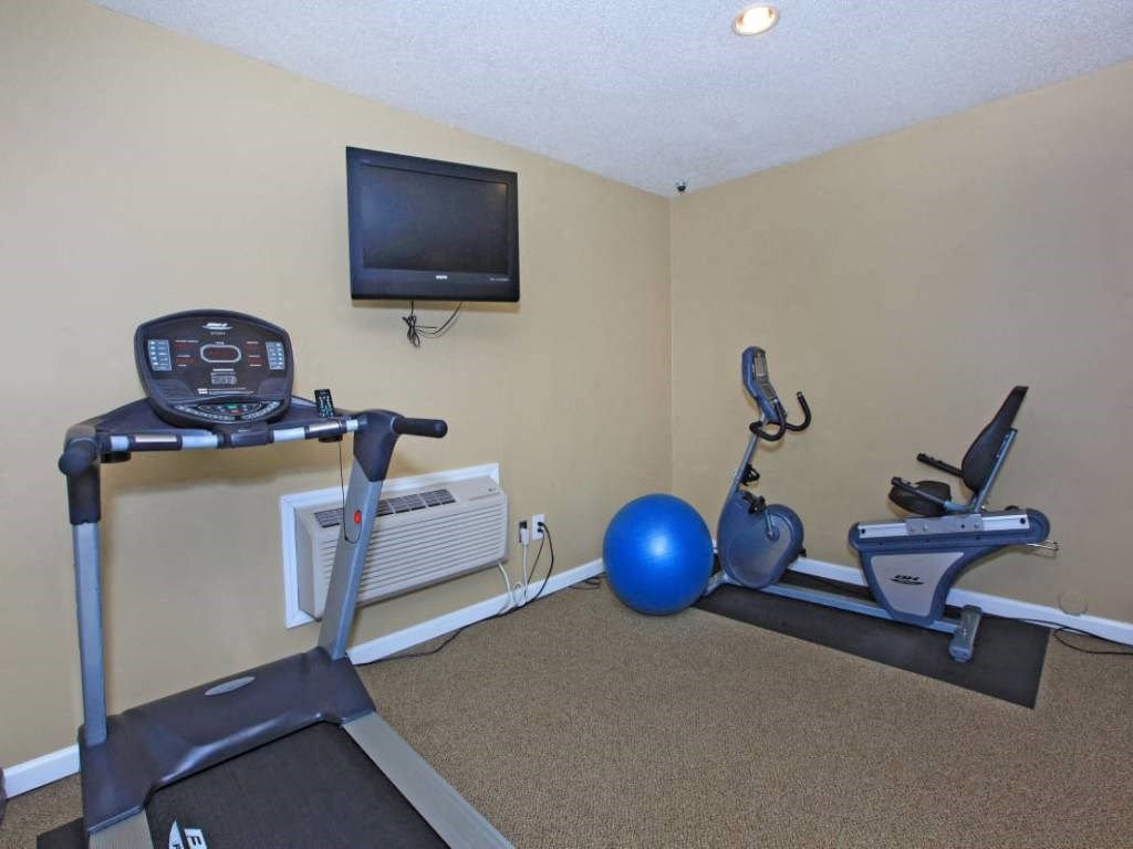 the gym in our apartments is equipped with a treadmill and a tv