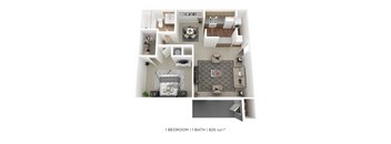 a floor plan of 1 bedroom 1 bath