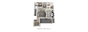 a 3d floor plan of a 1 bedroom apartment
